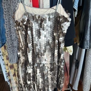 Sequin Sleeveless Dress - Silver and Cream